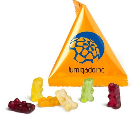 Mini Tetraeder Gummibärchen mit individueller Werbung bedruckt