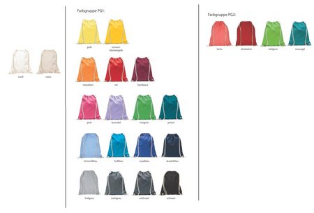 Turnbeutel 38x46 cm mit Logo in vielen Farben