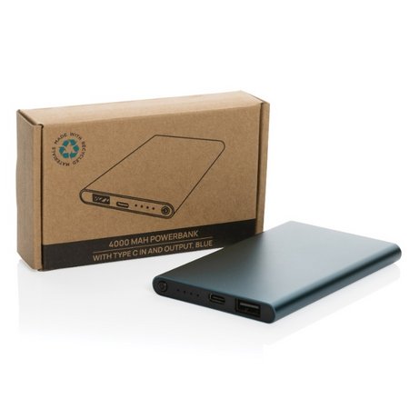 4.000mAh Type-C Powerbank aus RCS recyeltem ABS & Aluminium mit Logo