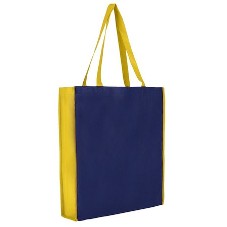 City-Bag 2 PP-Tasche mit Boden u. Seitenfalte 38x42x10 cm dunkelblau-gelb mit Logo