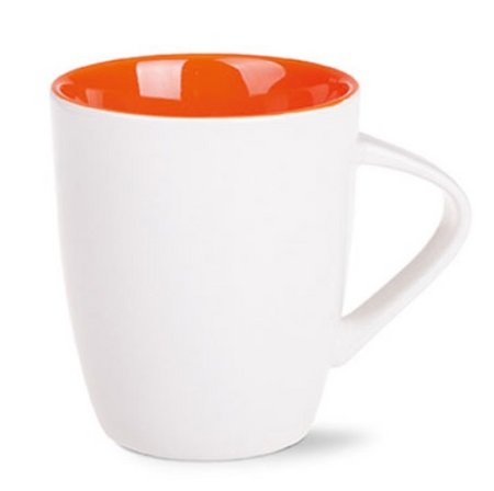 Porzellanbecher Joy weiß/orange mit eigenem Logo