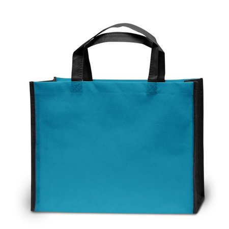 PP-Tasche Bergen hellblau-schwarz 38 x 29 x 10 cm mit kurzen Henkeln mit Logo