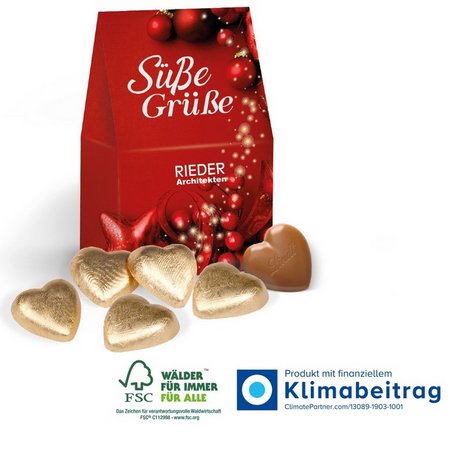 Präsent Christmas Minis Schokoladenherzen von Lindt mit Logo