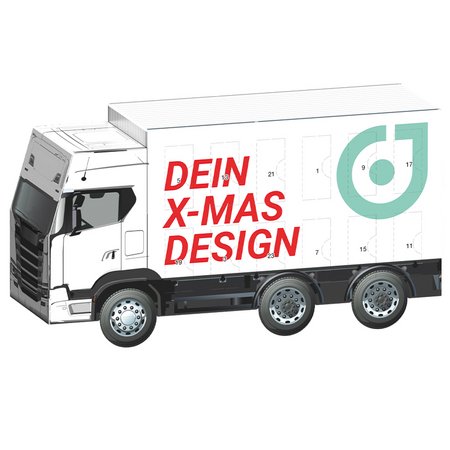 Adventskalender LKW Fairtrade Alpenmilch  bedruckt mit Logo