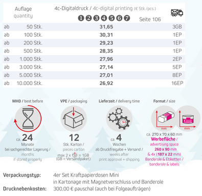 Preisliste Verschiedene Weihnachts Gewürzmischungen, ca. 80-160g Premium schwarz mit Magnetverschluss mit Logo