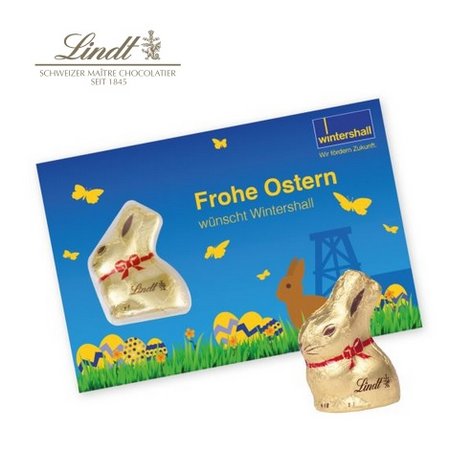 Schokokarte mit Lindt Goldhase mit Logo