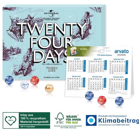 2 in 1 Adventskalender mit Jahresplaner Lindt Minis mit Logo