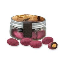 Zartbitter-Himbeer Mandeln 80g in Mini Sweet Dose mit Logo