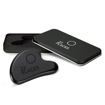 Massagestein Gua Sha Black Obsidian mit Logo