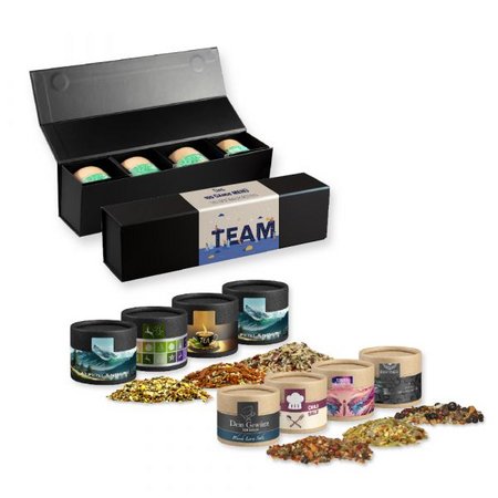Verschiedene Weihnachts Gewürzmischungen, ca. 80-160g Premium schwarz mit Magnetverschluss mit Logo