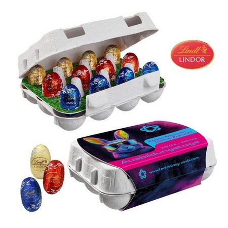 12er Ostereier-Karton Lindt Lindor Mini-Eier mit Logo