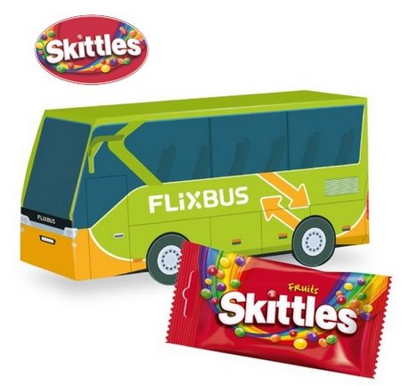 3D Präsent Bus mit Skittles mit Logo