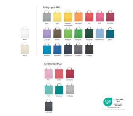 Baumwolltasche CLASSIC 38 x 42 cm mit zwei kurzen Henkeln mit Logo in vielen Farben