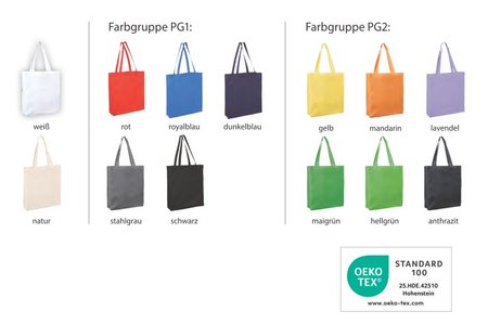Baumwolltasche Classic 48 x 42 cm mit zwei langen Henkeln und Boden- und Seitenfalte mit Logo in vielen Farben