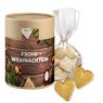 Butter-Herzen, ca. 100g, Beutel in Kraftpapierdose Maxi mit Logo