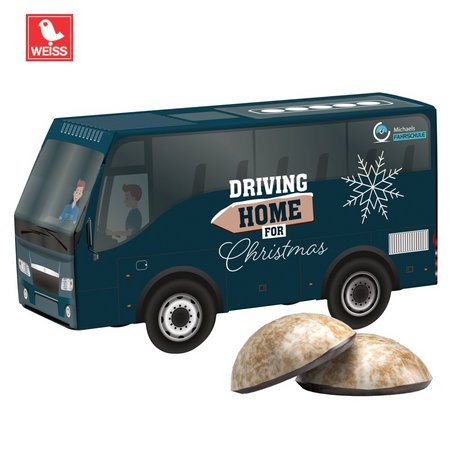 3D Präsent Bus WEISS Lebkuchen mit Logo