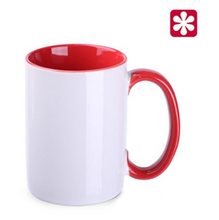 Keramikbecher Evergreen weiß- rot mit eigenem Logo bedrucken