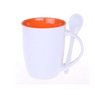 Keramikbecher EASY II weiß-orange mit Löffel und individueller Werbung