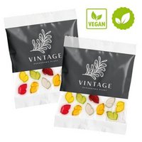 Vegane Fruchtgummis bunte Blätter in kompostierbarer Werbetüte ca. 20g bedruckt mit Logo