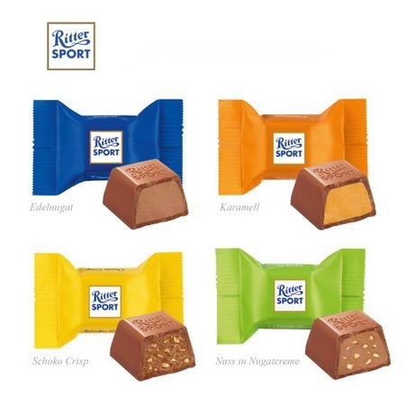 Füllvarianten Werbetasche mit süßer Füllung Ritter SPORT Schokowürfel