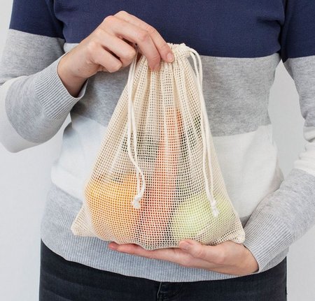 Obst- und Gemüsebeutel Calvi 25 x 30 cm natur mit Zugkordel und eigenem Logo