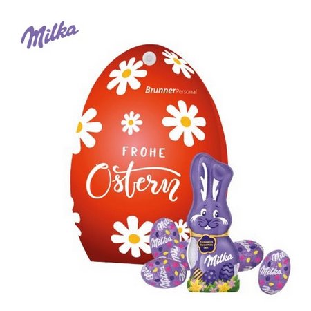 Werbe-Osterei mit Schokoladenmischung von Milka mit Logo