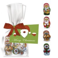 Schoko-Weihnachts Mix ca. 35g Express Flachbeutel mit Schleife mit Werbekarte
