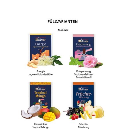 Füllvarianten Werbekarte Midi mit Meßmer Tee mit eigenem Logo