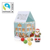 3D Präsent Haus mit Fairtrade Schokolade mit Logo