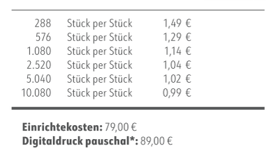 Preisliste Werbe-Würfel "Pfefferminz" mit Logo