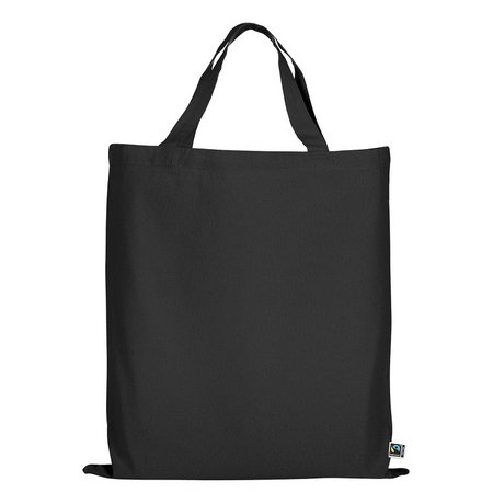Tasche 38 x 42 cm aus Fairtrade-zertifizierter Baumwolle mit zwei kurzen Henkeln schwarz als Werbegeschenk