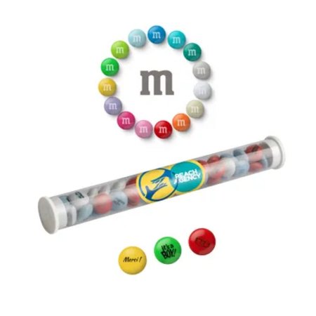 Röhrchen mit bedruckte M&M mit Werbedruck