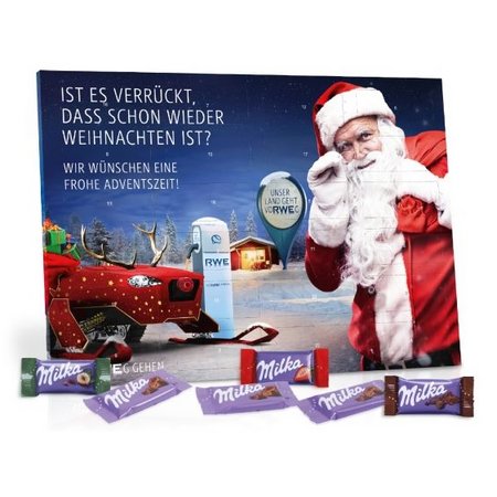 Tisch-Adventskalender mit Milka Schokolade mit eigener Werbung