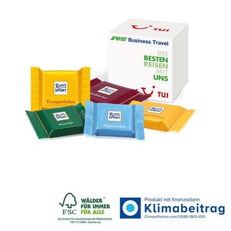 Werbewürfel mit süßer Füllung Ritter Sport Schokotäfelchen mit Logo