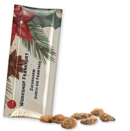 Feuergebrannte Mandeln ohne Zuckerzusatz (vegan), ca. 25g, Snack Stick mit Logo