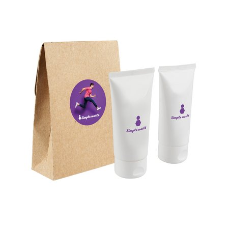 Set Sonnenschutzcreme LSF30 & After-Sun in Tuben je 50 ml in Kraftpapierbeutel bedruckt mit Logo
