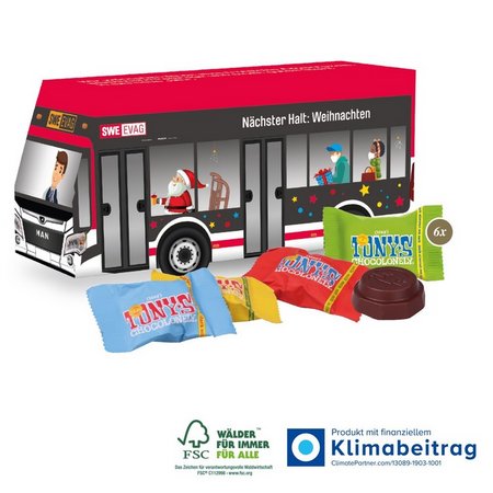 3D Präsent Bus Tiny Tony´s Schokolade mit Logo