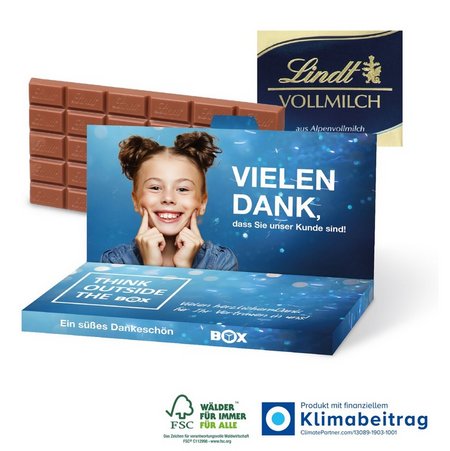 Grußkarte mit Schokoladentafel von Lindt 100g mit Logo