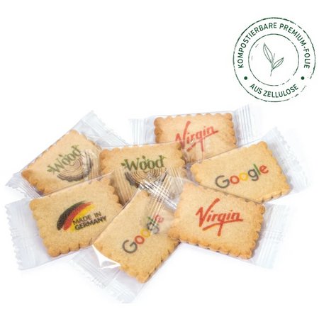 4-farbig bedruckter Vanille-Butterkeks einzeln in Klarsichtfolie verpackt mit Logo