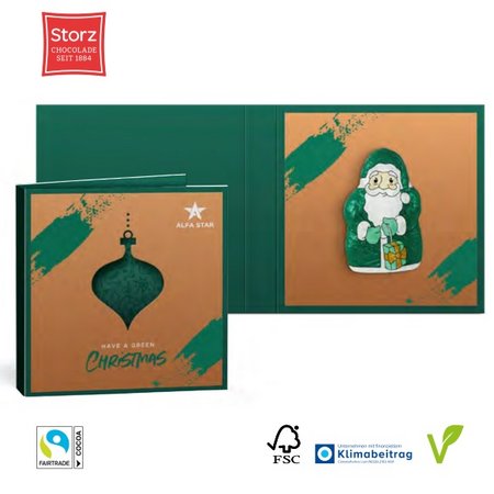 Nikolaus vegan in Werbeklappkarte mit eigenem Logo