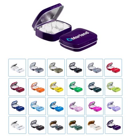 Mini Klappdeckeldose Form Pfefferminz mit eigenem Logo