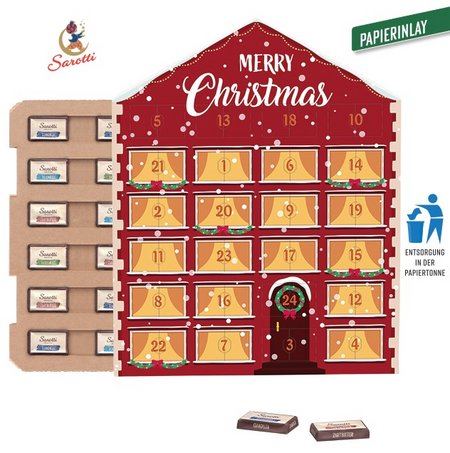 Täfelchen Adventskalender Haus ECO Papierblister Sarotti mit Logo
