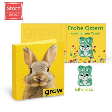 Werbe-Klappkarte Osterhase Vegan mit Logo