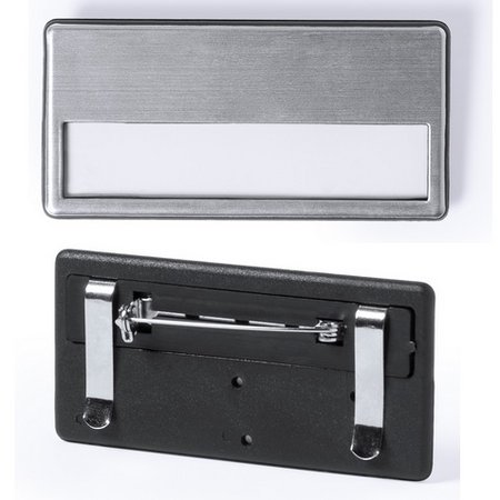 Namenschild mit Nadel und eigenem Logo