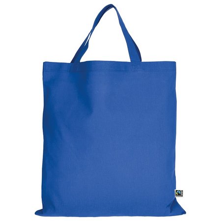 Tasche 38 x 42 cm aus Fairtrade-zertifizierter Baumwolle mit zwei kurzen Henkeln royalblau als Werbeartikel