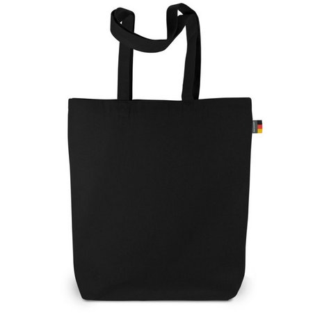  Baumwolltasche LEIPZIG schwarz 38 x 42 x 10 cm mit langen Henkeln und Bodenfalte, Made in Germany mit Logo