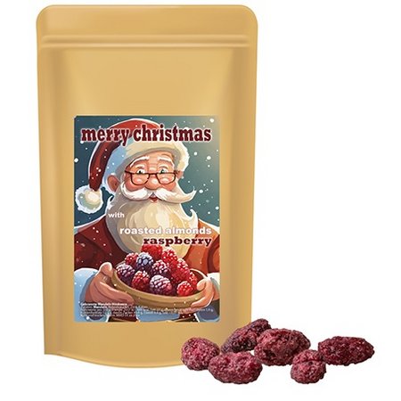 Gebrannte Mandeln Himbeere ca. 80g im Standbeutel Mini mit Logo