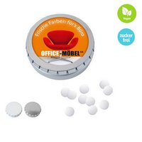 MINI-Drück-mich-Dose Zuckerfreie Pfefferminzpastillen mit Logo