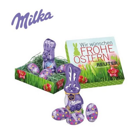 Osternest mit Schokolade von Milka mit eigenem Logo
