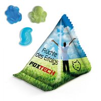 Fruchtgummi Sonderform im Tetraeder mit individueller Werbung oder Logo bedruckt